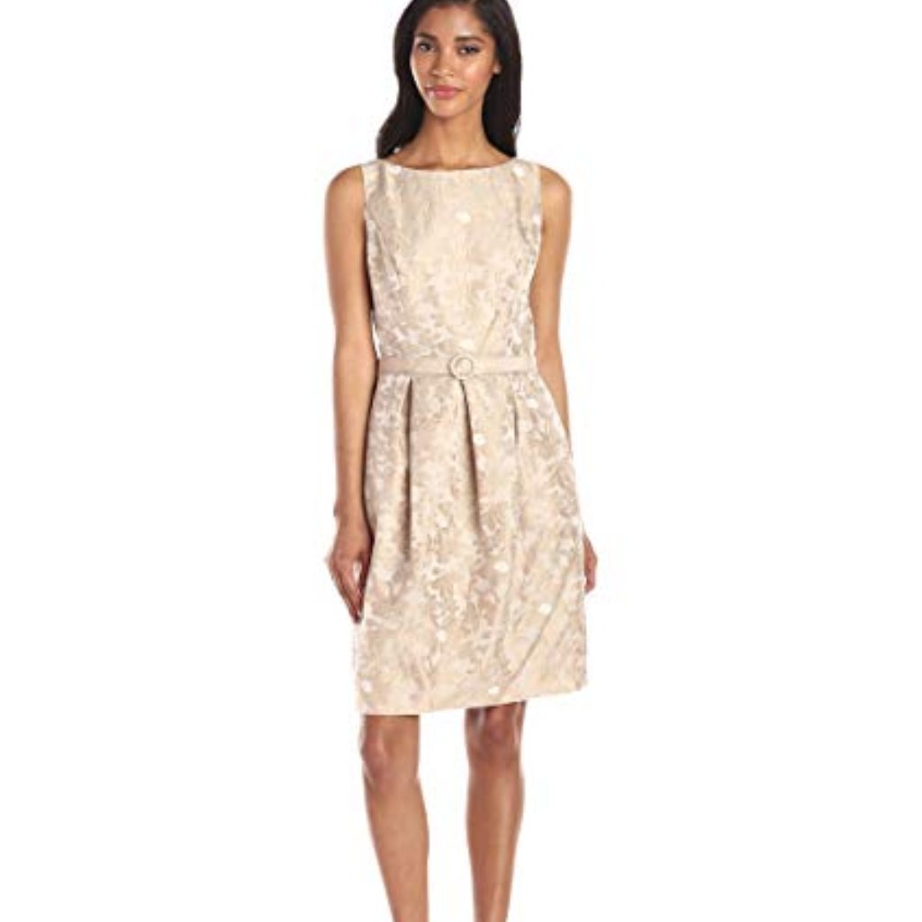 Elizaj Tulip Cocktail Fit Flare Jacquard Blush Midi Gold Dress Sleeveless. Size8